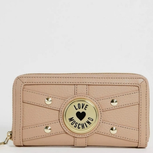NEW! MOSCHINO Tan/Taupe Leather Studded Wallet. - Picture 1 of 5